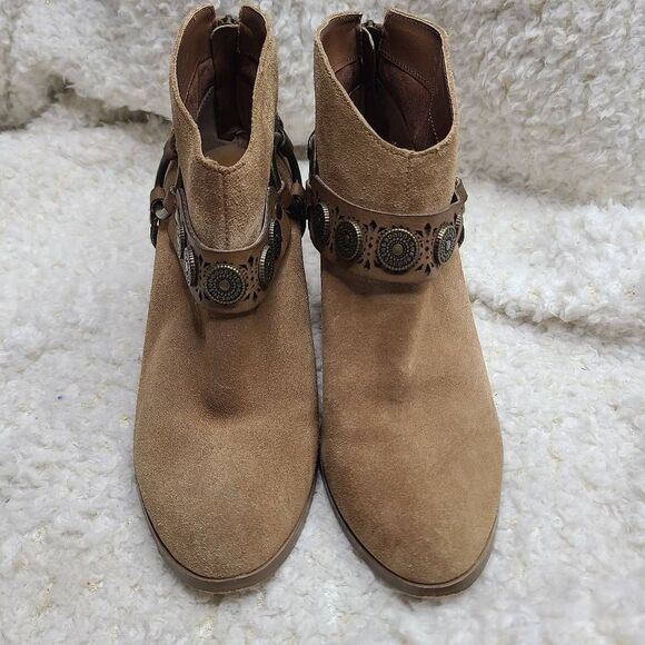 Yellow Box Mandy Western Inspired Tan Suede Leather Harness Bootie sz‎ 8.5 - Picture 3 of 7